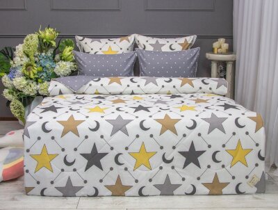 Постельный набор Stars Grey (серебро) Print Cotton полуторный