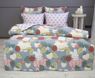 Постельный набор Мэй (пудра деним) Print Cotton полуторный