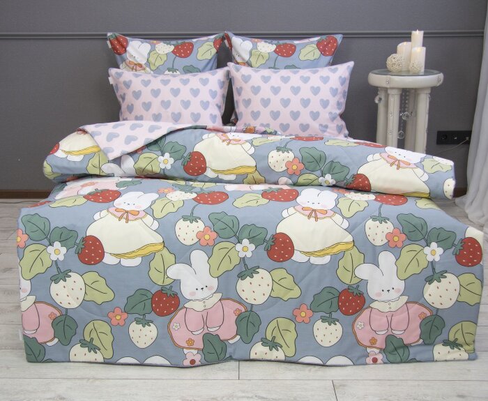 Постельный набор Мэй (пудра деним) Print Cotton полуторный