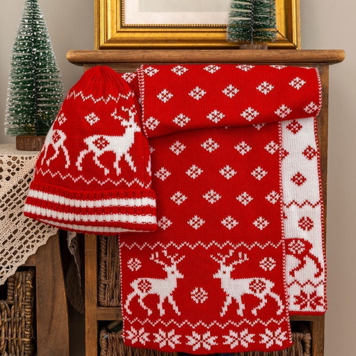 Комплект шапкa с шарфом Arya Warm Красный, белый