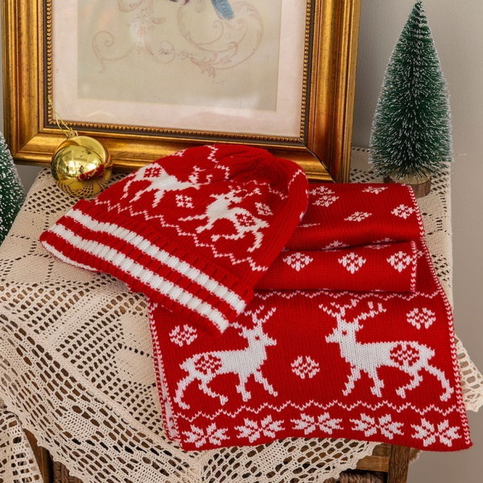 Комплект шапкa с шарфом Arya Warm Красный, белый