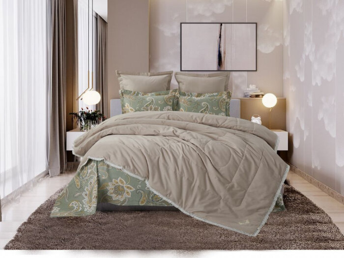Постельный набор Казанова Андреа (латте олива) Cotton комплект KP-EBPO-1777 к-т